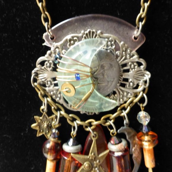 BLAZING BOHO GYPSY DANGLING MOON STARS NECKLACE MATCHING EARRINGS - Picture 3 of 6